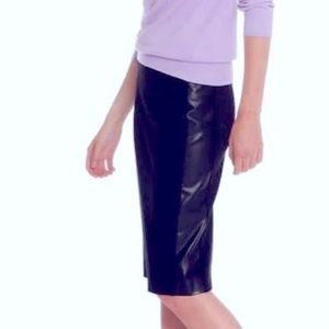 Black midi skirt with faux leather panels